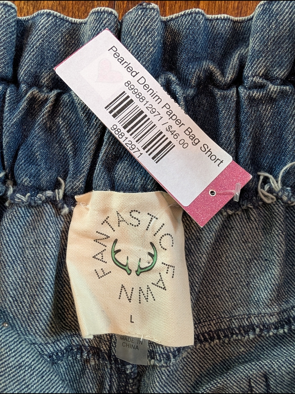 NWT: Fantastic Fawn Pearled Denim Paper Bag Waist Shorts - Size Large - Picture 6 of 7